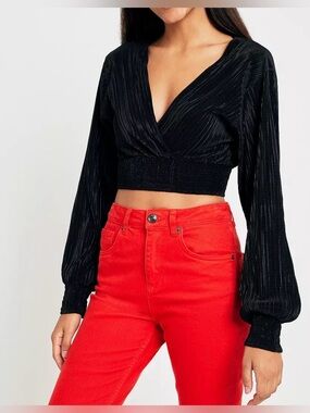 Urban Outfitters Plisse Dolman Sleeve Crop Top
